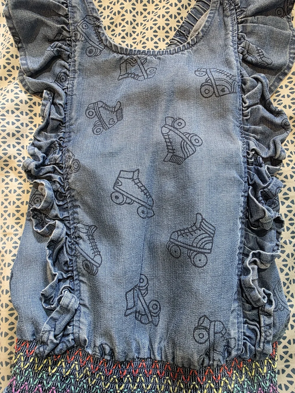 Cat & Jack Blue Denim-Print Roller Skate Ruffle Romper